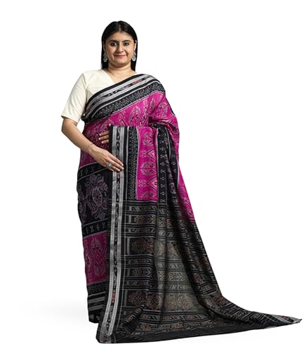 Image of Ikat Women's Pure Cotton Saree Traditional Craftsmanship Double Ikat Weaving Floral Handmade Ethnic Saree without Blouse Piece