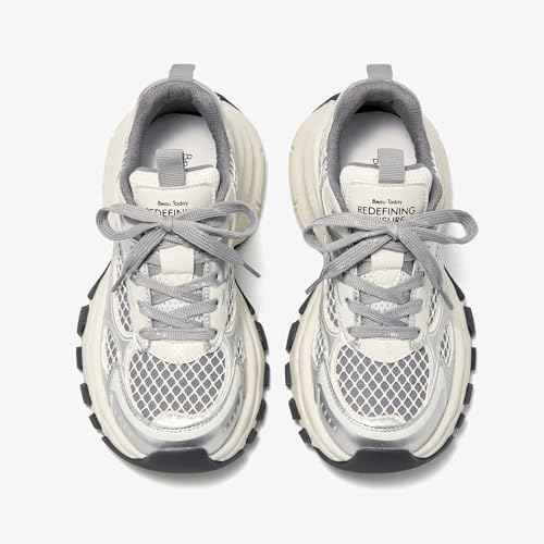 Image of BEAU TODAY Women's Walking Shoes, Chunky Platform Fashion Sneakers for Women, Comfortable Casual Lightweight Lace-up Gym Workout Athletic Tennis Shoes