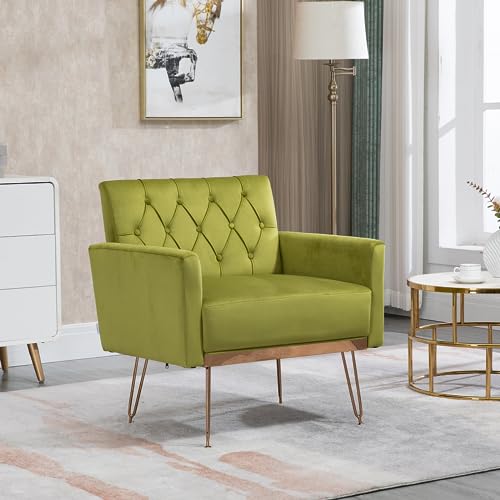Sillón moderno acolchonado verde oliva terciopelo miniatura 2