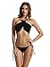 zeraca Women's High Neck Criss Cross Tie Side Bikini Bathing Suits (M10, Black)