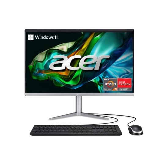 Acer Aspire C24-1300-UR32 AIO Desktop | 23.8" Full HD IPS Display | AMD Ryzen 5 7520U Quad-Core Processor | AMD Radeon 610M Graphics | 8GB LPDDR5 | 512GB PCIe SSD | Wi-Fi 6E | Windows 11 Home,Black