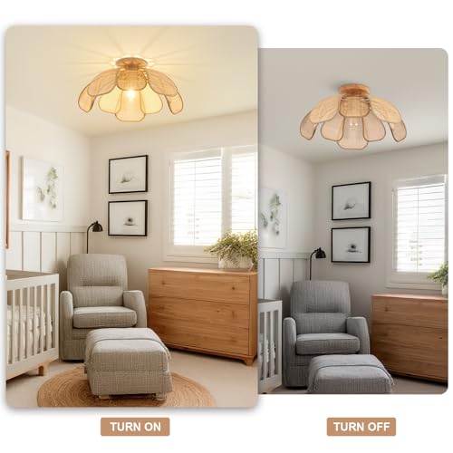 Image of 20 Inch Boho Flower Ceiling Light Flush Mount Rattan Light Fixture
