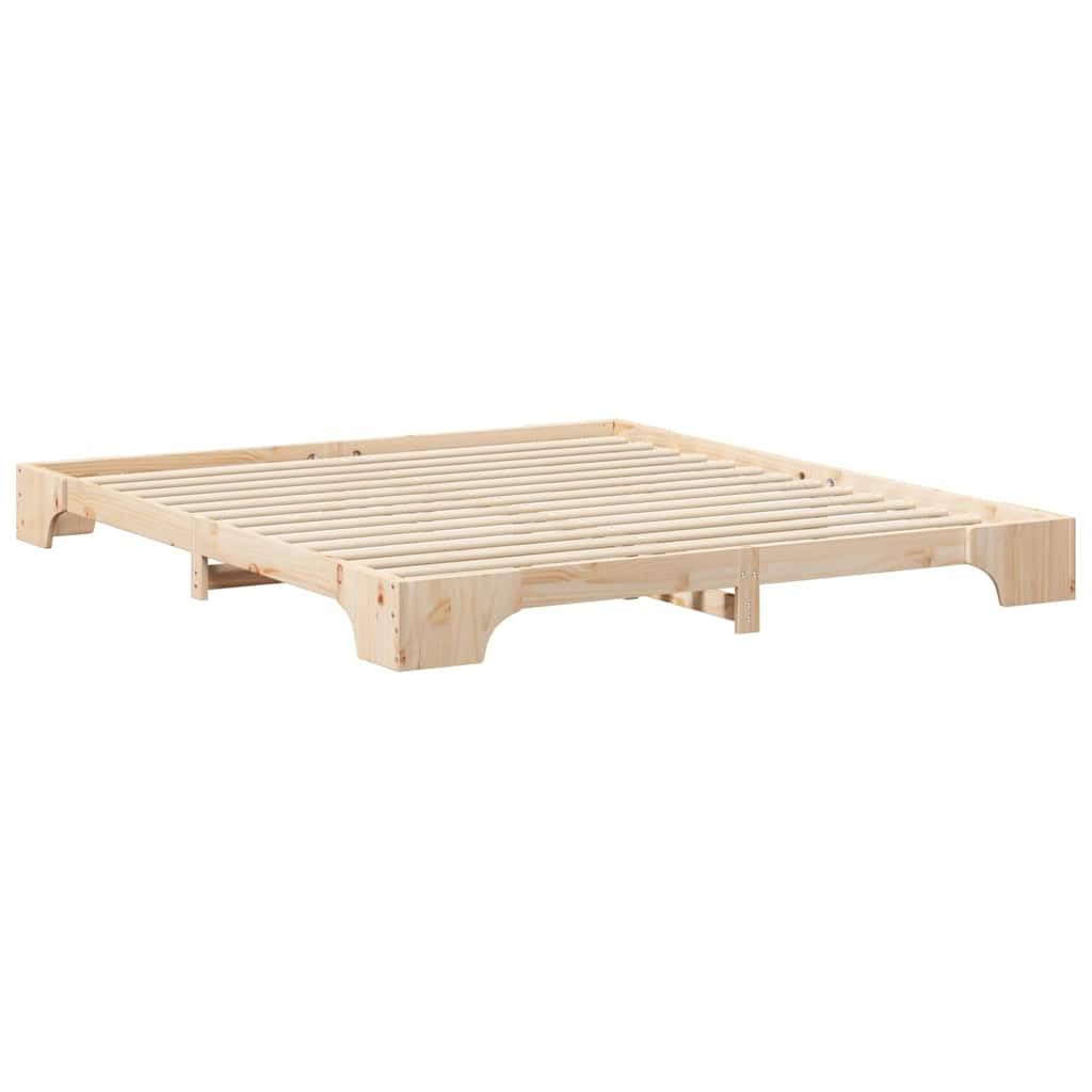 Marco de Cama en el Suelo de Madera Maciza de Pino Marrón Estructura de Perfil Bajo para Dormitorio Moderno Minimalista Ensamblaje Sencillo y Diseño Espacioso para Máximo