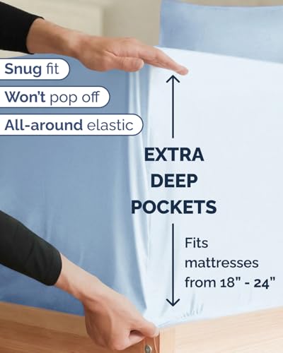 Image of Extra Deep Twin XL Sheet Set - 4 Piece Breathable & Cooling - Light Blue | Hotel Luxury Bed Sheets Set, Easy & Secure Fit, Ultra-Soft, Wrinkle & Fade Free, Comfy Sheets Set with Extra Deep Pockets