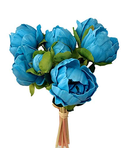 Angel Isabella Realistic Peony Bouquet - Real Touch Artificial Flowers For Decoration - Artificial Flowers Arrangements For Home, Wedding, Corsage, Boutonniere - 6 Blooms And 2 Buds, Turquoise #TOP3