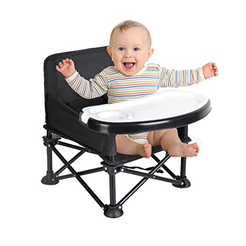 Image of Folding Portable High Chair for Eating Dining, Camping, Park, Beach or Grandma Use, 2 Oversized Removable Tray with Cup Holder for 3-36 Months Baby with up to 37 Pounds