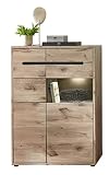 Stella Trading Bellano Aspecto de Roble Vikingo, Grafito, Moderno Armario con iluminación LED y Mucho Espacio de Almacenamiento, Madera de ingeniería, Vitrine 90 cm