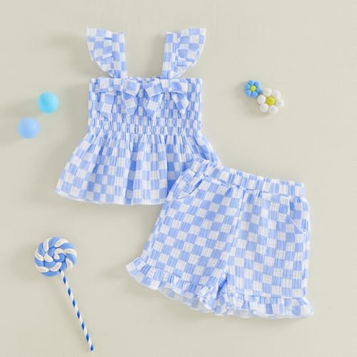 Image of Little Toddler Kids Girl Clothes Set 1-8 Years Summer Outfits Solid Color Tank Tops & Shorts