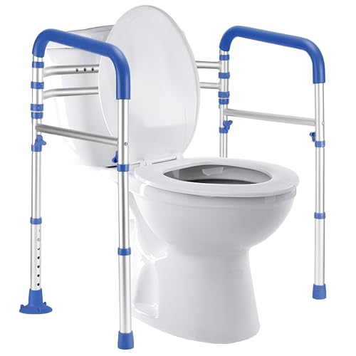 Image of Lianjindun Toilet Safety Rails (350 lb), Adjustable Toilet Frame for Elderly, Seniors, Handicap & Disabled, Foldable Handicap Toilet Handles Fit Any Toilets(Dark Blue)