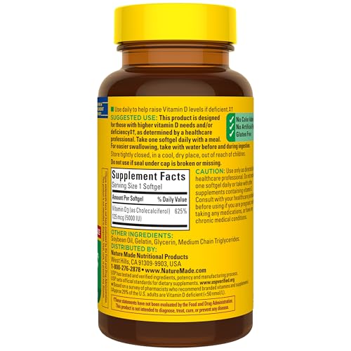 Nature Made Vitamin D3 5000 IU (125 mcg), 180 Vitamin D Softgels | Extra Strength Vitamin D Supplement for Immune, Bone, Teeth and Muscle Health Support, 180 Day Supply - image 8
