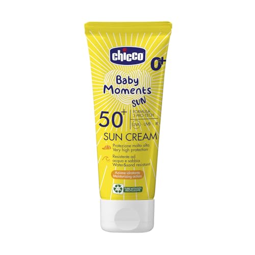Chicco Crema Solare SPF 50 +, per Bambini, Resistente all'Acqua, Ottima Protezione Contro UVA, UVB e Infrarossi, 0 Mesi +, 75 ml