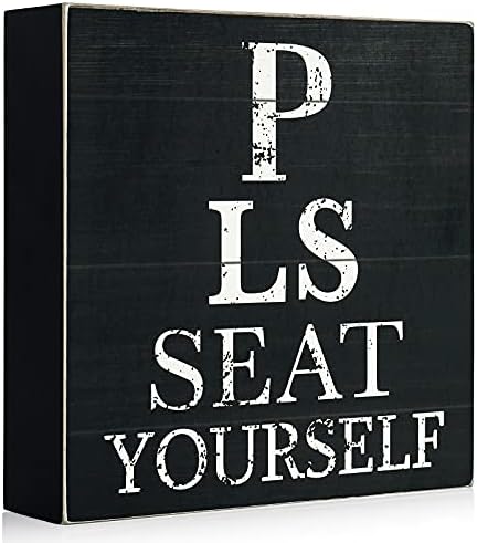 TJ.MOREE Please Seat Yourself Funny Half Bathroom Wooden Box Sign For Powder Room Classic Decor Small Cute Black