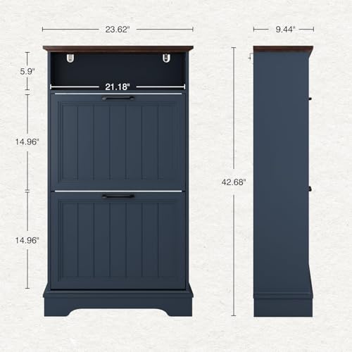 Image of 24 inch W Hidden Shoe Storage Cabinet with 2 Flip Drawers & Open Storage