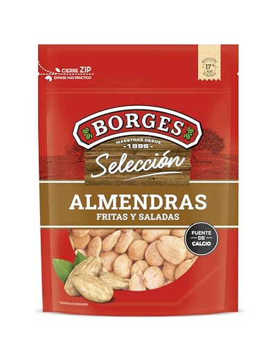 Borges - Almendras Guara Fritas y Saladas Selección Borges - Con alto contenido en vitamina E, Fósforo, Magnesio, Hierro y Calcio - Frutos Secos sin Gluten - Paquete de 160 gramos.