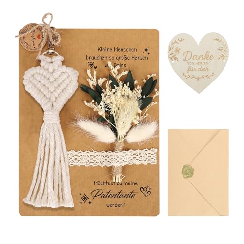 JIANGWON Patentante fragen – Willst du meine Patentante sein Geschenk Set mit Karte & Makramee Schlüsselanhänger – Persönliches Geschenk zur Schwangerschaftsverkündung & Babyparty (Weiß) JIANGWON Patentante fragen – Willst du meine Patentante sein Geschenk Set mit Karte & Makramee Schlüsselanhänger – Persönliches Geschenk zur Schwangerschaftsverkündung & Babyparty (Weiß)
