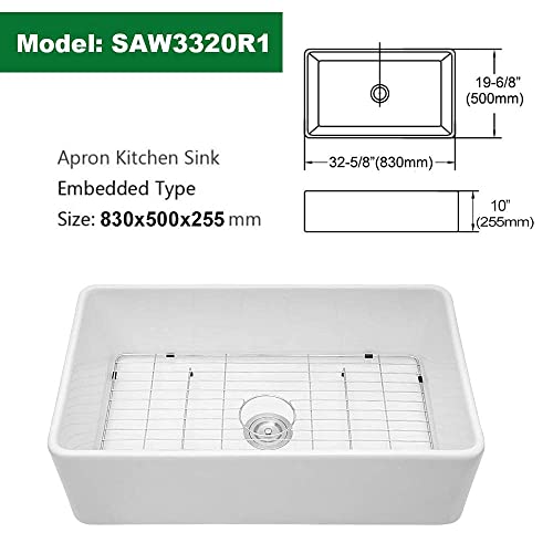 33 White Farmhouse Sink - Sarlai 33 Inch Kitchen Sink Apron Front Ceramic Porcelain Vitreous Fireclay Single Bowl Farmer Sink Basin #TOP5