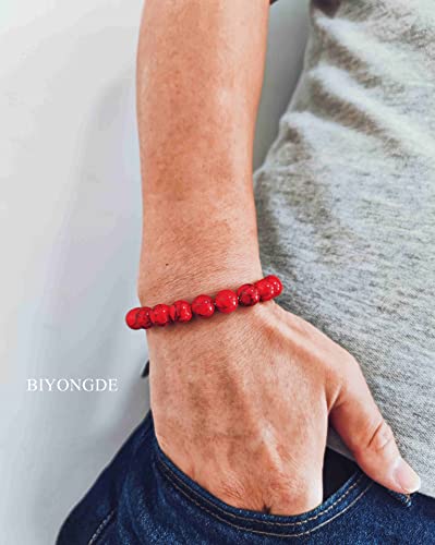 Red and/or Turquoise Beaded Bracelet, Turquoise Stones Stretch Bracelet for Men and Women2
