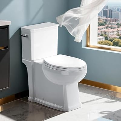 Two Piece Toilets for Bathrooms, Elongated Toilet with 17.5" Chair Height Soft Close Seat, 1.27 GPF Power Flush, Nano Self-Cleaning Glaze, WaterSense/1000g Map Certified, White ADA toilet 12" Rough In