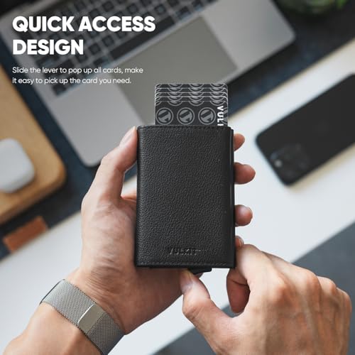 Image of VULKIT Pop up Wallet Minimalist Cash Wallets RFID Blocking Leather Smart Credit Card Holder with Magnetic Closure for Men