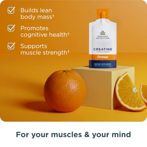 Ancient Nutrition 5g Creatine Monohydrate + Collagen Gel Pack, Orange - image 3