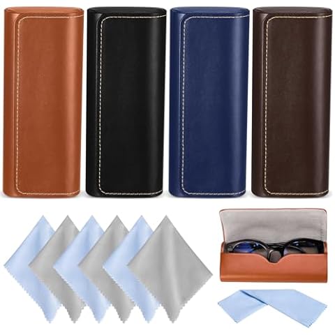 Fingertip WD 4Pack Glasses Case, Eyeglasses Case Hard Shell, Lightweight Portable Case for Sunglasses Eye Glasses Case with Cleaning Cloth Unisex Cover