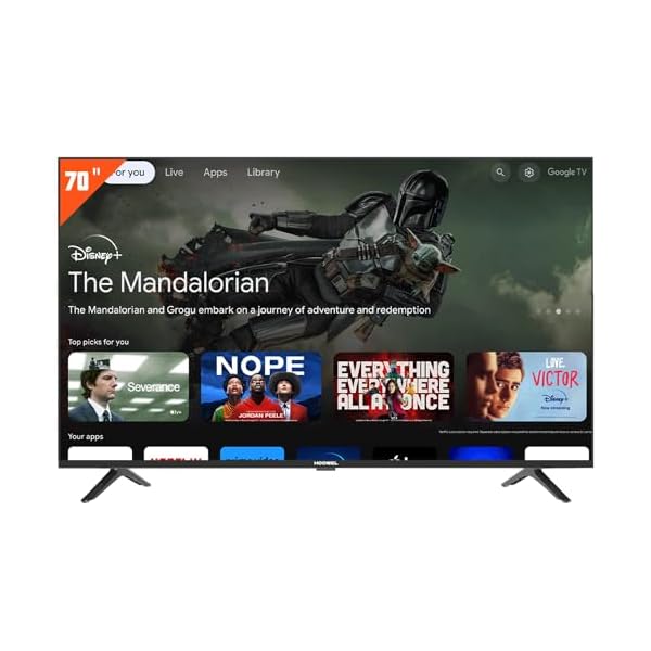 70-Inch 4K LED Smart TV with Google TV, Google Play and Chromecast Built-in, HDR 10, Dolby Audio, Voice Remote, Compatible with Bluetooth, Streaming UHD Television Black