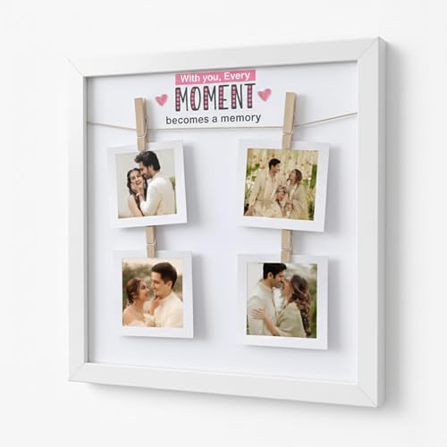 Image of Art Street Photo Hanging Display with Clips, Personalized Wooden Photo Frame for Brother Sister Memories, Rakhi Gift for Parents, Romantic Wall Photos Frame, 32x32 cm