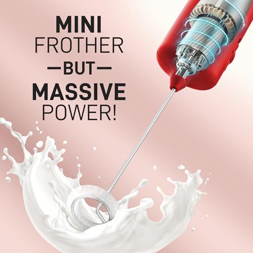 Image of Mini & Mighty Milk Frother Wand - Powerful Handheld Coffee Frother, Battery Operated Drink Mixer - Compact Pocket Size - Detachable Whisk for Latte, Cappuccino, Matcha, Hot Chocolate