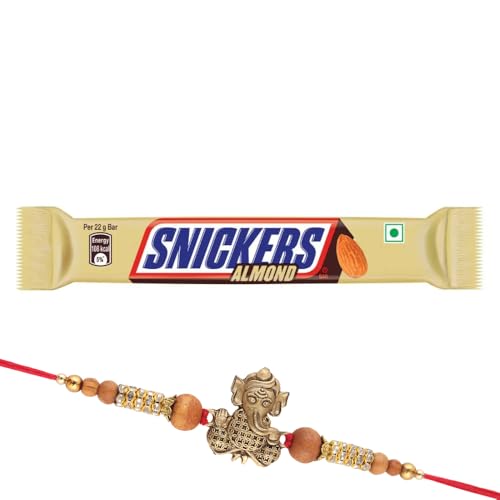 Image of Sniecker Chocolate with Cute Bal Ganesh Rakhi | Raksha Bandhan Gift Set with Rakhi, Roli Chawal & Chocolate | 21