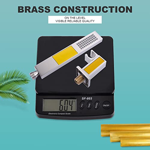 Enga Solid Brass High Pressure Hand Held Shower Wand Square Head With Adjustable Supply Elbow Wall Connector Shower Holder And Hose Set, Brushed Nickel #TOP2