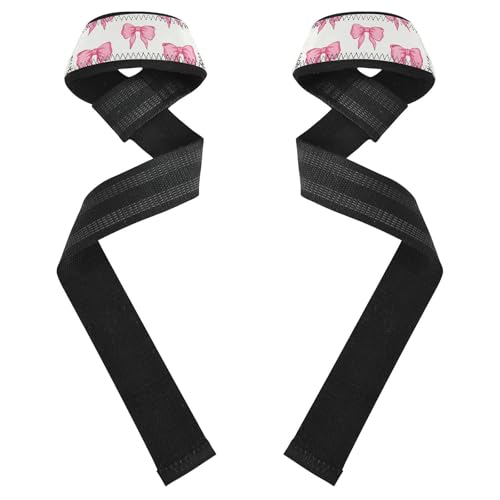 STAYTOP Cute Pink Bows Wrist Straps for Weightlifting,Lifting Straps with Neoprene Cushioned Wrist Padded and Anti-Skid Silicone for Strength Training,Bodybuilding,Deadlifting