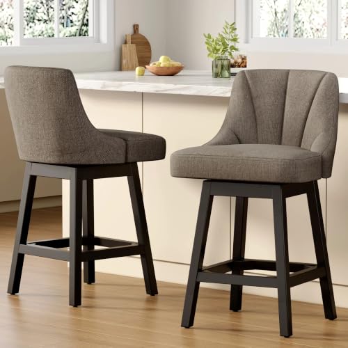 Image of YaFiti 26 inch Fabric Swivel Bar Stools Set of 2 with Back &Wood Leg,Deep Taupe