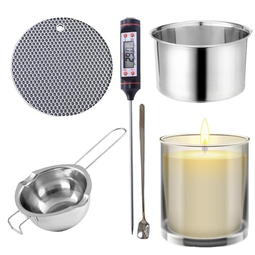 de velas - cacerola para baño maría, fundidor de de acero, accesorio de termómetro con mango resistente al calor | Kit de manualidades premium para cocina, estudio, laboratorio, panadería,