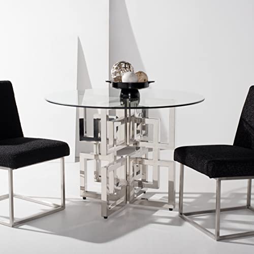 Safavieh Couture Home Harlan Chrome Stainless Steel And Glass Top Round Dining Table #TOP2