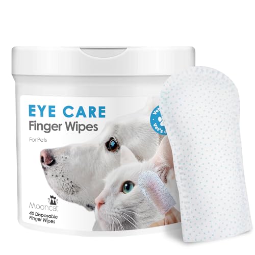 Mooncat Pet Eye Wipes for Dogs & Cats - Gentle Finger Cot Design for Easy Cleaning Tear Stains & Goop Cleaning - 40counts