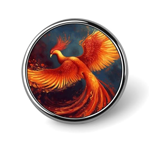 Aluminium Alloy Round Badge Brooch Pins for Men Orange Red Phoenix Brooches Elegant Pin for Women Fashion Button Badges Brooch Badge for Hats Jackets Shirts