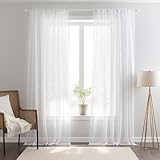 NAKIHOUSE Voile Curtain, 45 Drop Net Curtains Light Filtering Window Treatment Sheer & Drapes Slot Top White Sheer Curtains for Bedroom/Nursery Room 52" x 45", 2 Panels