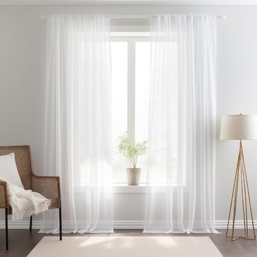 NAKIHOUSE Voile Curtain, 45 Drop Net Curtains Light Filtering Window Treatment Sheer & Drapes Slot Top White Sheer Curtains for Bedroom/Nursery Room 52" x 45", 2 Panels