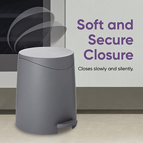 Image of Superio Mini Bathroom Trash Can with Lid 3 Liter, Plastic Waste Bin 0.75 Gallon, Modern Flat Lid Step On Trash Can with Foot Pedal, for Bathroom, Bedroom, Office, Under Desk, Soft Close (2, Grey)
