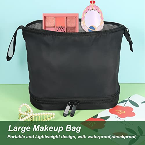 Joindo Travel Makeup Bag, Double Layer Cosmetic Bag, Large Makeup Brush Bag, Portable Toiletry Bag, Waterproof Compartment Makeup Organizer Bag For Women Girls Men (Black) #TOP5