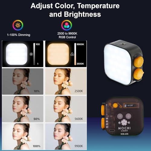 Modos CCT y HSI en luz de video RGB recargable para iluminación digital 3
