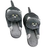 [IMPACTオンライン] スリッパ 猫 おもしろ ルームシューズ もこもこ あったか ねこ グッズ (グレー, 日本の靴のサイズ寸法, 大人, アルファベット, Free Size)