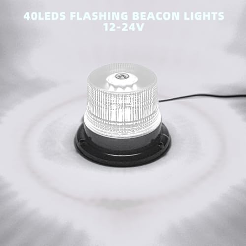 Image of 1-Pcs White LED Beacon Lights 12-24V Warning Safety Flashing Emergency Roadside Strobe Mini Light Bar with Magnetic Base for Snow Plow Truck Construction Vehicles Forklift Tractor Golf Carts
