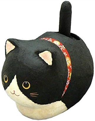 Ryukodo Washi Paper Hand Made Jananese Black Cat Solar Powered Maneki Neko Statue