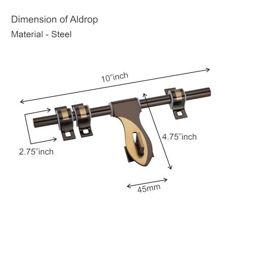 Image of COMPASS Paan Stainless Steel Heavy Single Door Fitting Accessories Full Set /Kit (1 Aldrop, 1 Latch, 2 Handles, 1 Tower Bolt and 1 Door Stopper | 10 inch | Vintage Finish