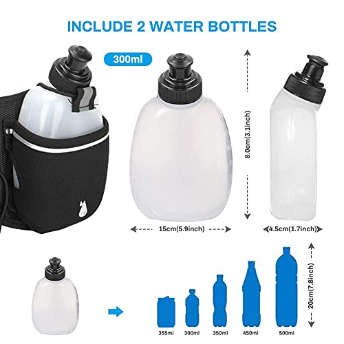 Image of Hydration Running Belt with 2 Water Bottles(2 x 300ML), Reflective Running Waist Bag Bum Bag Adjustable Sports Waist Pouch for Marathon Running Hiking Camping Cycling Jogging