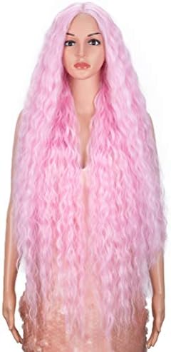 Style Icon 41" Lace Front Wigs Long Wavy Synthetic Wigs with Baby Hair Half Hand Tied 130% Density Wigs (1.5"*4" Simulated Scalp, PINK15)