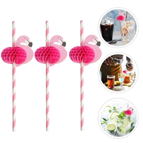 KOMBIUDA 25 pitillos biodegradables de papel flamingo miniatura 7
