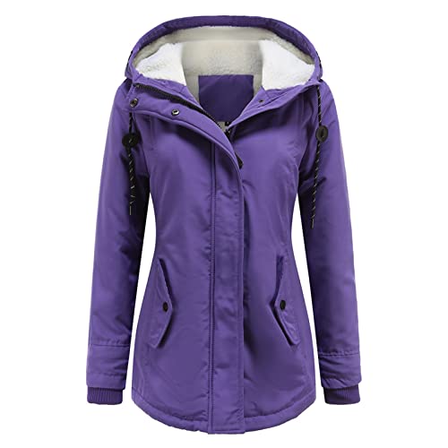 Lausiuoe Puffer Jacket Womens Plus Size 2X Women's Winter Down Puffer Mid Length Pocket Coat With Removable Fur Hood Purple #TOP24