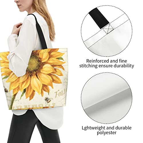 Cnlong Vintage Sunflower Large Tote Bag For Women Waterproof Reusable Shoulder Bag For Beach Travel Work And Grocery Shopping #TOP1